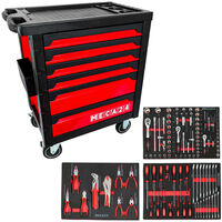 Servante pro 6 tiroirs - 3 tiroirs équipés 112 outils - Fermeture sécurisée - 2 roulettes avec freins - Capacité par tiroir 30kg