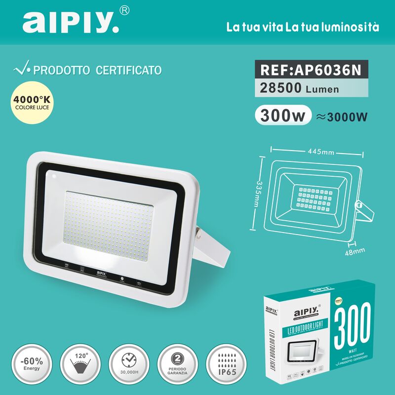 Aipiy Faro led esterno 300W Resa 3000W Luce Calda 3200K IP65 