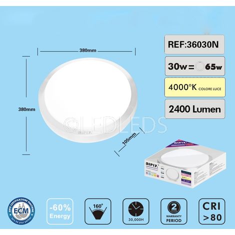 Plafoniera Led applique da Soffitto Parete Faretto tonda 30w Luce Naturale  4000k