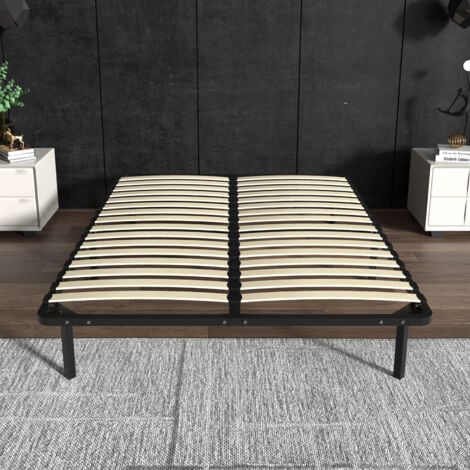 Sommier 160x200cm, TEENO Sommier à Lattes avec 2x18 Lattes Sur, 9 Pieds, Montage Rapide-Sommiers à Lattes en Bois pour Adulte