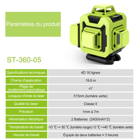 STANEW Niveau Laser 4 x 360°, Huepar Auto-Nivelant Laser Vert à Ligne Croisée Verticale et Horizontale,Télécommande Intégrée Batterie Rechargeable 2x2400 mAh