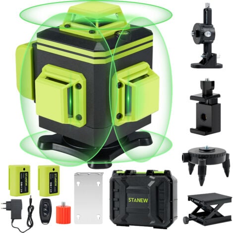 STANEW Niveau Laser 4 x 360°Avec Affichage de La Puissance, Fonction de Mise à Niveau Automatique,  16 Lignes Horizontales et Verticales, Avec Télécommande Intégrée Batterie Rechargeable 2x2400 mAh