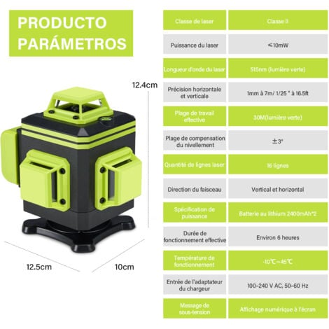 STANEW Niveau Laser 4 x 360°Avec Affichage de La Puissance, Fonction de Mise à Niveau Automatique,  16 Lignes Horizontales et Verticales, Avec Télécommande Intégrée Batterie Rechargeable 2x2400 mAh