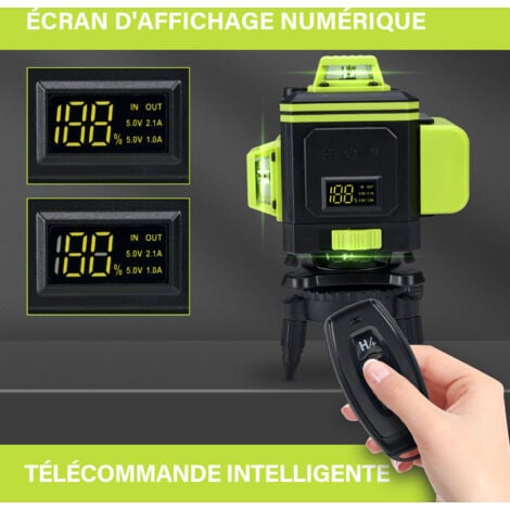 STANEW Niveau Laser 4 x 360°Avec Affichage de La Puissance, Fonction de Mise à Niveau Automatique,  16 Lignes Horizontales et Verticales, Avec Télécommande Intégrée Batterie Rechargeable 2x2400 mAh