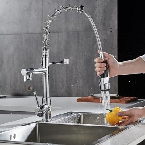 STANEW Robinet Cuisine pivotant à 360°, Chromé Robinet de Cuisine Laiton , Mitigeur Cuisine Deux Jets Robinet Avec Douchette Flexible