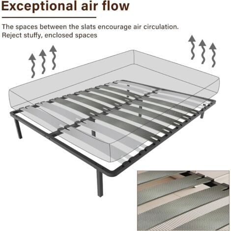 DEWINNER Sommier à Lattes 140x190cm, 6Pieds Inclus, Larges Lit Lattes de 125 mm, Montage Rapide et Facile Robuste Et Durable