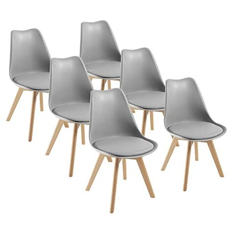 Chaises de Salle à Manger scandinave DEWINNER, Chaise de Bureau rétro, Assise rembourrée en hêtre Massif (Gray, Lot de 6)