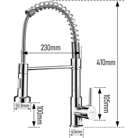 Robinet Cuisine avec Douchette Pivotant à 360° STANEW Robinet Cuisine à Ressort 2 Modes de Pulvérisation. (Argent, Small)