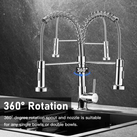 Robinet Cuisine avec Douchette Pivotant à 360° STANEW Robinet Cuisine à Ressort 2 Modes de Pulvérisation. (Argent, Small)