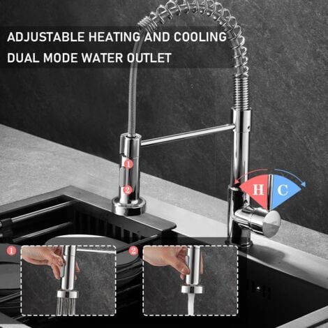 Robinet Cuisine avec Douchette Pivotant à 360° STANEW Robinet Cuisine à Ressort 2 Modes de Pulvérisation. (Argent, Small)