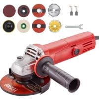TEENO 1000W Meuleuse D'angle ,20Accessoires, Meuleuse Angulaire Régime à Vide 12000 trs/min, disque 125 mm Pour la Coupe et le Meulage, le Polissage, le Métal, le Bois, la Céramique, la Pierre