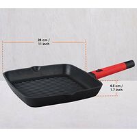 ANSIO® Griddle Pan Non Stick Induction Base with Detachable Handle, Compatible with Gas & Electric Hobs 28 cm / 11-inch Square Pan Cast Aluminium