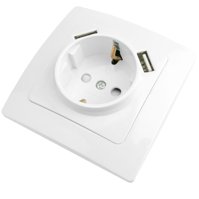 BeMatik - Base presa per schuko con USB 2 x A femmina 80x80mm Lille per  l'incorporamento bianco