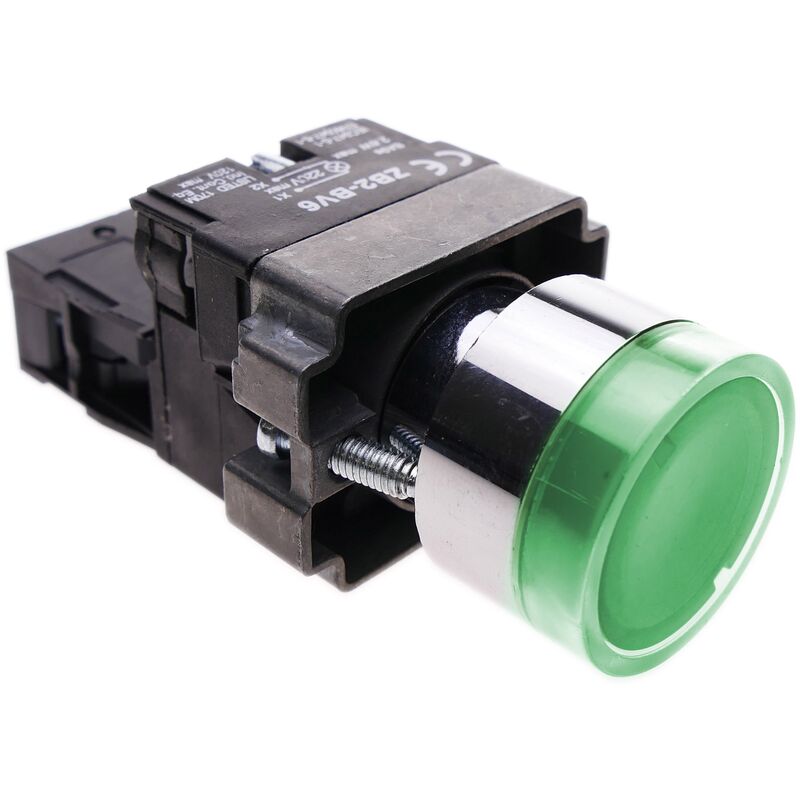 Pulsante extra piatto NO NF metallo 22mm 2A 250VAC impermeabile Led  momentaneo 12V verde