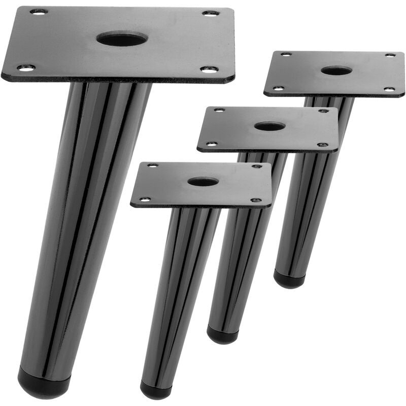 PrimeMatik - Confezione da 4 gambe per mobili con forma conica e protezione  antiscivolo da 15 cm colore nero metallizzato