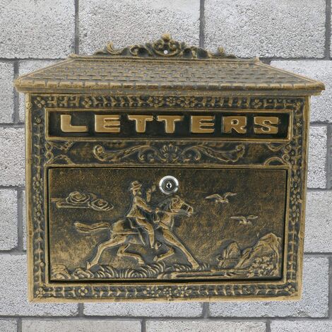 PrimeMatik - Cassetta delle lettere casella postale per lettera e posta  antico ghisa colore ossido parete cavallo
