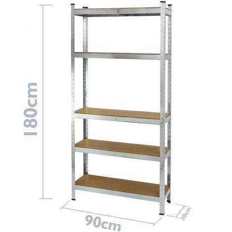 PrimeMatik - Scaffalature di metallo per stoccaggio con 5 ripiani in legno  90x30x180 cm