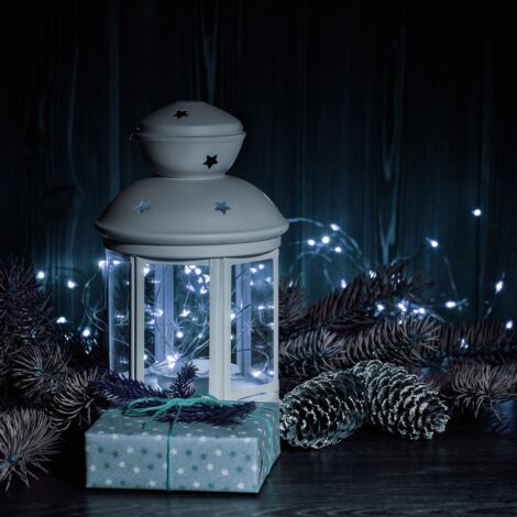 PrimeMatik - Micro ghirlanda LED da 1 m in bianco freddo con 2 effetti luminosi e cavo argentato modellabile