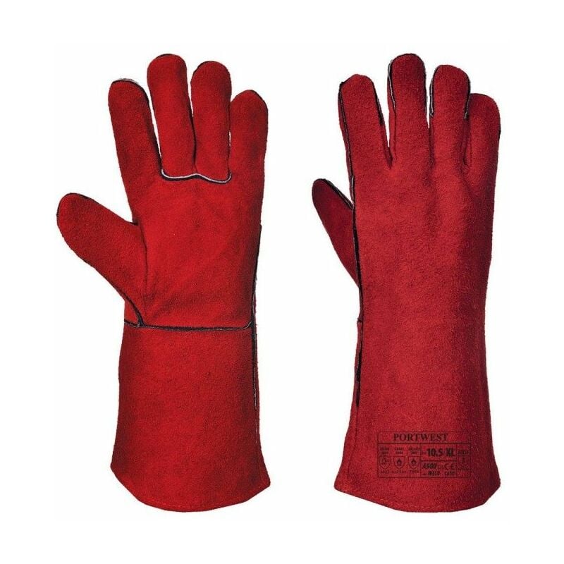 Portwest Gants De Soudeur En Cuir Croute De Bovin Rouge