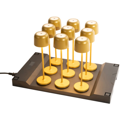 Set mit 9 wiederaufladbaren Tischlampen Pilz Gold inkl. Ladestation - Raika