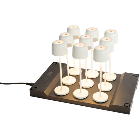 Set mit 9 wiederaufladbaren Tischleuchten Pilz Off-White inkl