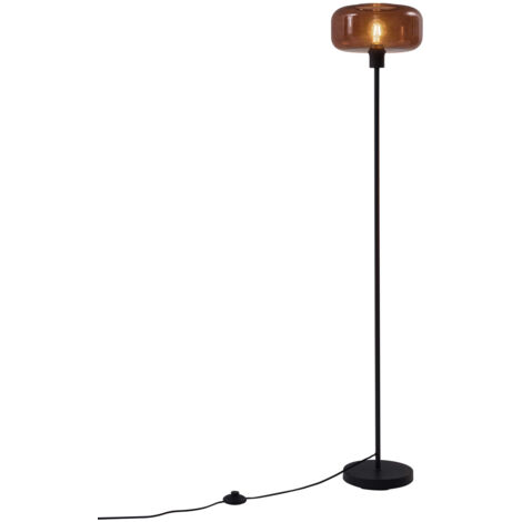 Qazqa Art Deco Tischlampe Bizle – Schwarz Mit Braunem Glas, 28x46 Cm, Dimmbar, E27, Für Wohnzimmer & Schlafzimmer