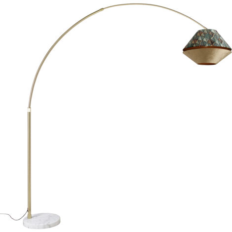 Qazqa Smart Bogenlampe 'Arc Basic' - Messing/Weiß, Dimmbar, WLAN-fähig, Höhe 170 Cm (verstellbar) - Inkl. LED-Birne E27