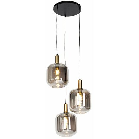 BRILLIANT Lampe, Drops Pendelleuchte 3flg 3x rauchglas/chrom, enthalten) E14, 25W,Tropfenlampen Glas/Metall, (nicht D45