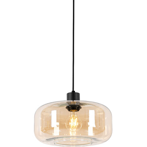 Art-Deco-Hängelampe schwarz mit braunem Glas - Bizle (1/5)