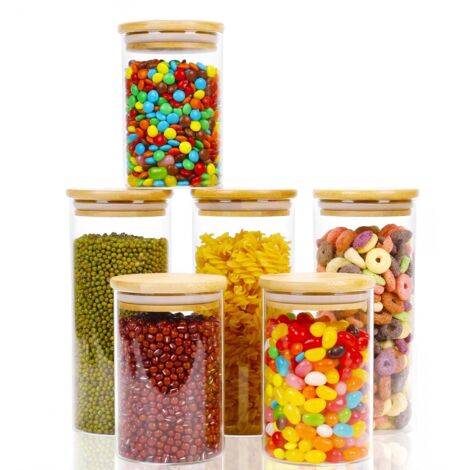 Neo Set of 6 Glass Storage Jars with Bamboo Lids Airtight Glass Canisters with 2 Size 800ml and 1200ml, Large Kitchen Food Storage Jars Cabinet Dishwasher Safe (1/5)