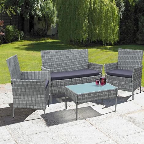 Neo Grey 4 Piece Rattan Outdoor Furniture Garden Sofa Set