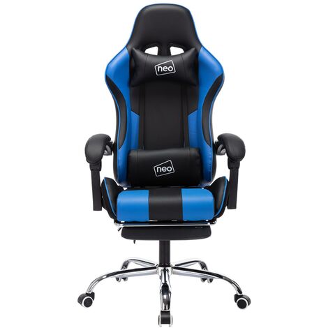 Regan Blue ELFORDSON Gaming Chair Racing Chair Executive Sport Office Chair with Footrest PU Leather Armrest Headrest Home Chair 