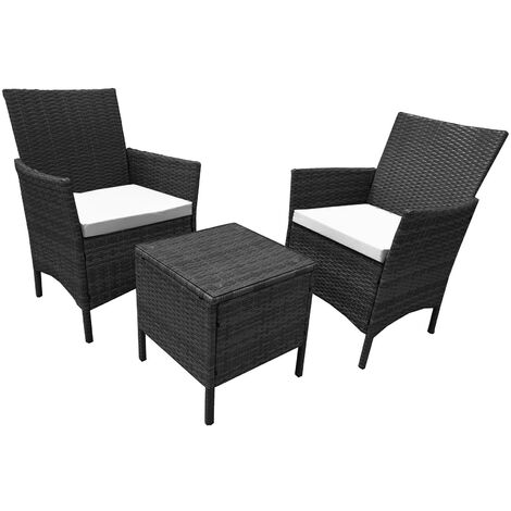 Black 3 Piece Rattan Garden Furniture Bistro Set