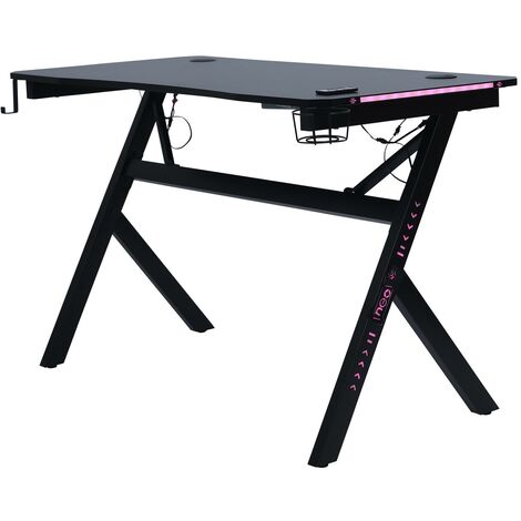 Neo LED Carbon Fiber Ergonomic Gaming Desk Computer Table with Cup ...