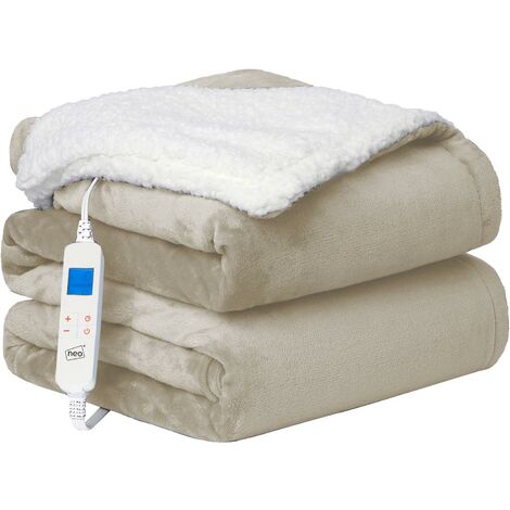 Neo Beige Electric Heated Throw Overblanket Soft Thickened Flannel to Sherpa Reversible Blanket