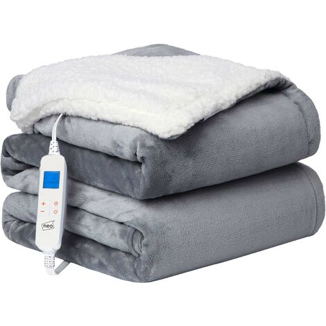 Neo Grey Electric Heated Throw Overblanket Soft Thickened Flannel to Sherpa Reversible Blanket (1/5)