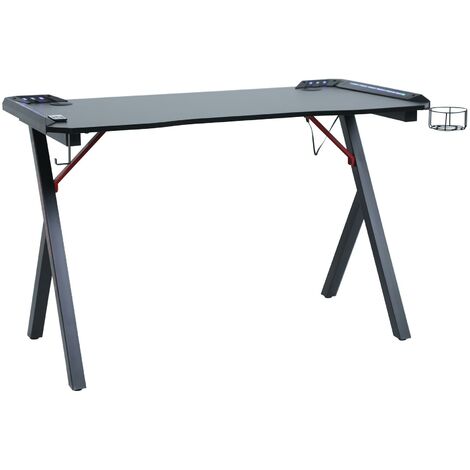 Neo Gaming Desk LED  Computer Racing Table with Cup Holder Headphone Hook Cable Management