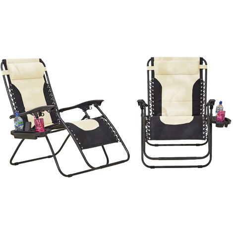 Neo Pair of Outdoor Zero Gravity XL Sun Loungers – Cream