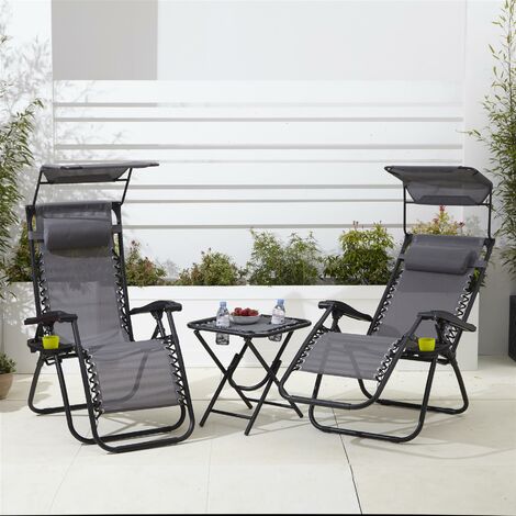 Neo Grey Folding Portable Zero Gravity Chairs and Table Set (1/5)