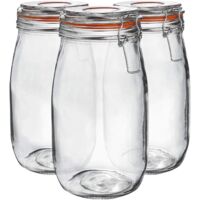 Neo 1.5L Pack of 3 Canisters Tableware Scandi Glass Storage Jars with Airtight Silicone Seal Metal Clip Top Lids Modern Kitchen Pantry Food