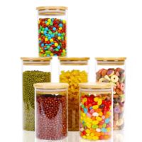 Neo Set of 6 Glass Storage Jars with Bamboo Lids Airtight Glass Canisters with 2 Size 800ml and 1200ml, Large Kitchen Food Storage Jars Cabinet Dishwasher Safe