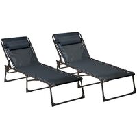 Neo Black Pair of Outdoor Portable Lightweight Sun Lounger Sunbed Folding Camping Reclining Lounge Chair Garden Beach Patio