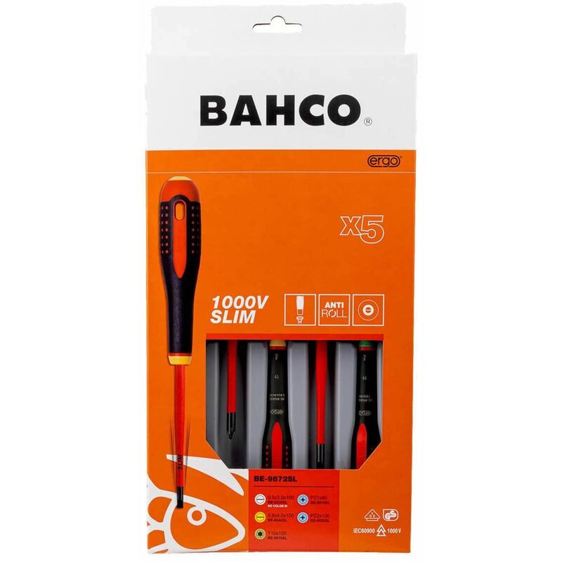 Bahco 9888S BE-9888s VDE Ergo Slot/Pozi Screwdriver Set (7 Pieces)
