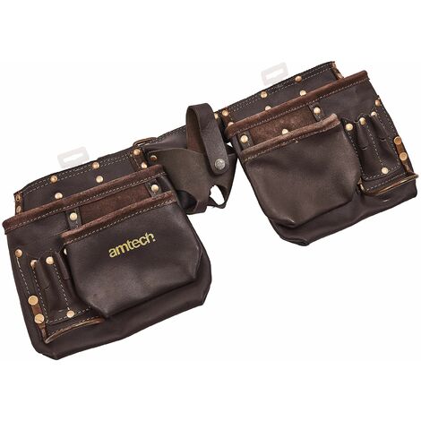 12 pocket heavy duty leather tool belt for maximum strength – Fully adjustable with double tongue buckle – 2 steel hammer loops – N1045 – Am-Tech (1/3)
