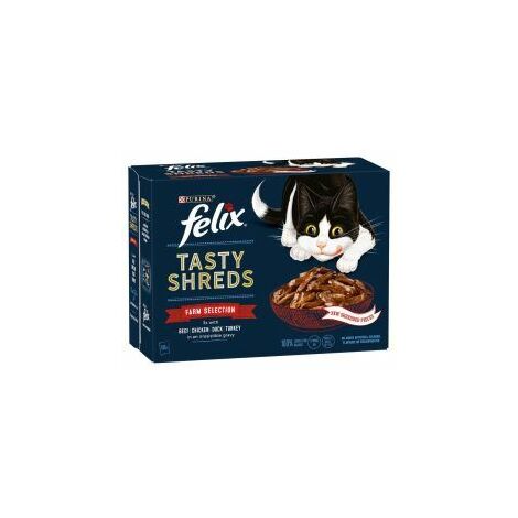 FELIX TASTY SHREDS Farm Selection in Gravy Wet Cat Food 12x80g - 736415