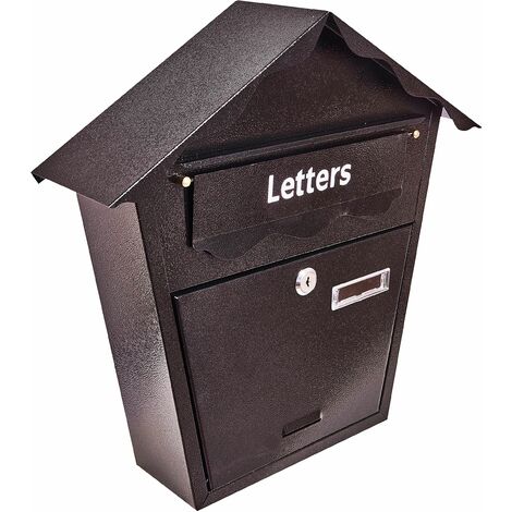 LARGE STEEL BLACK POST LETTER MAIL BOX LOCKABLE WITH KEYS OUTDOOR WALL S5550