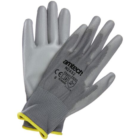 Light Duty PU Coated Palm Gloves Grey Medium (Size: 8) - N2452 (1/4)