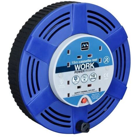 PROMO-Cassette Cable Reel 15 Metre 4 Socket Thermal Cut-Out Blue 10A 240 Volt MSTLCT15104R (1/4)