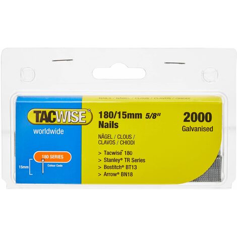 Tacwise Galvanized Steel Crown Nails, 18 Gauge (180/15mm), Pack of 2000