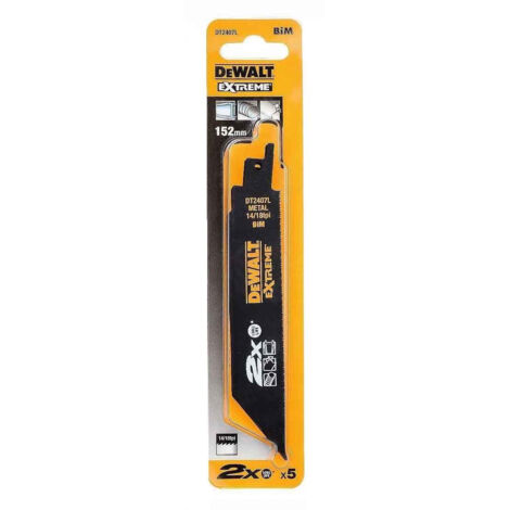 DT2407L 2X Life Reciprocating Metal Saw Blades 152mm 14/18 TPI (5) DEWDT2407LQZ (1/3)